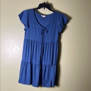 See You Monday Blue Tiered Tie Front Sundress,basic,simple, baby doll dress.